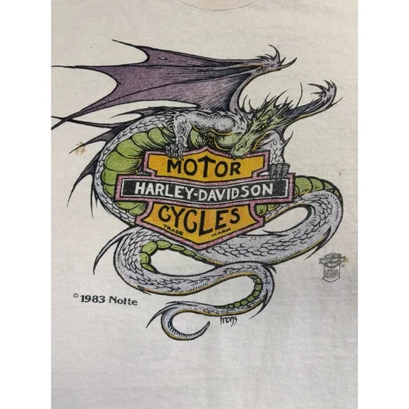 Vintage Harley Davidson 3D Emblem Single Stitch T-Shirt Dragon Bike Large 1980s